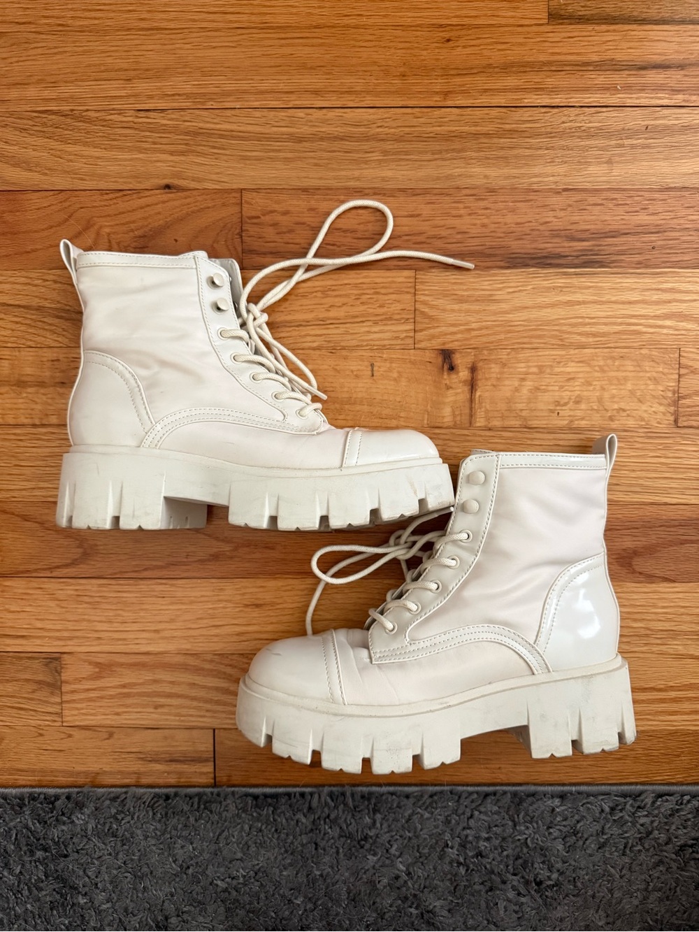 Nine West Cream Chunky Platform Combat Boots